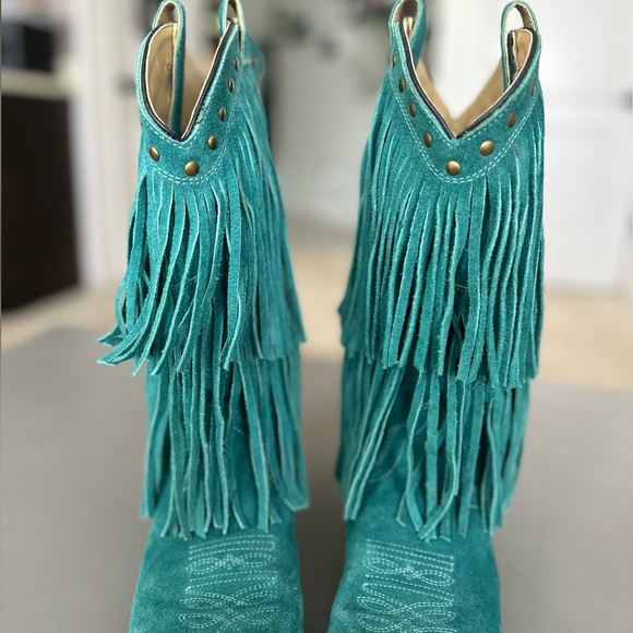 Smokey Mountain Teal Blue Fringe Cowgirl Women’s Boots Size 8.5 - Picture 11 of 14